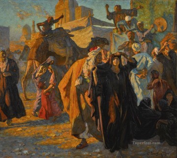 Una celebración callejera en El Cairo Ludwig Deutsch Orientalismo Araber Pinturas al óleo